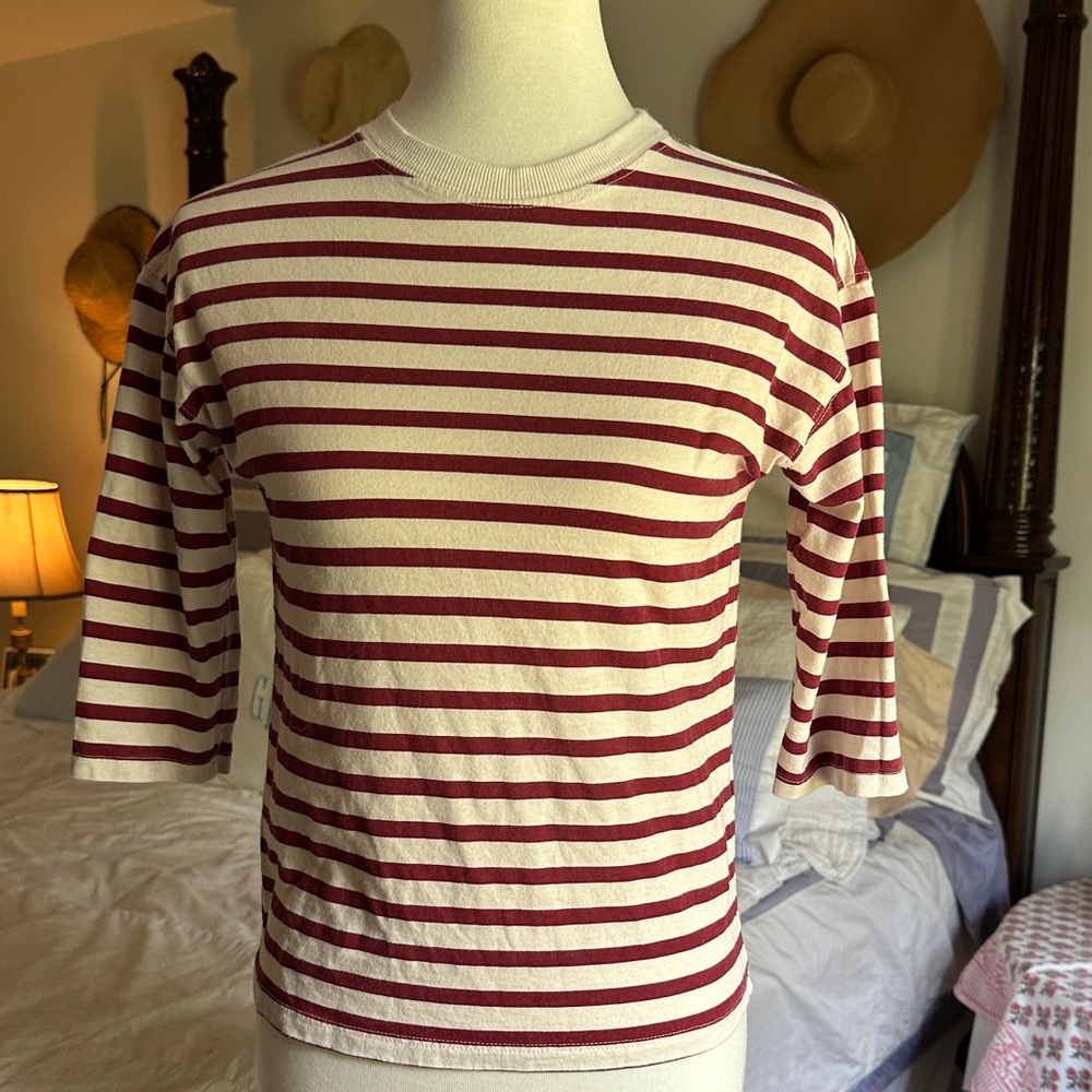 Zara Red and White Striped Kids Shirt medium
